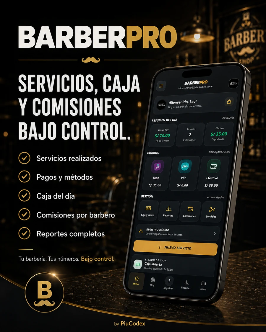 BarberPro control de servicios, caja y comisiones