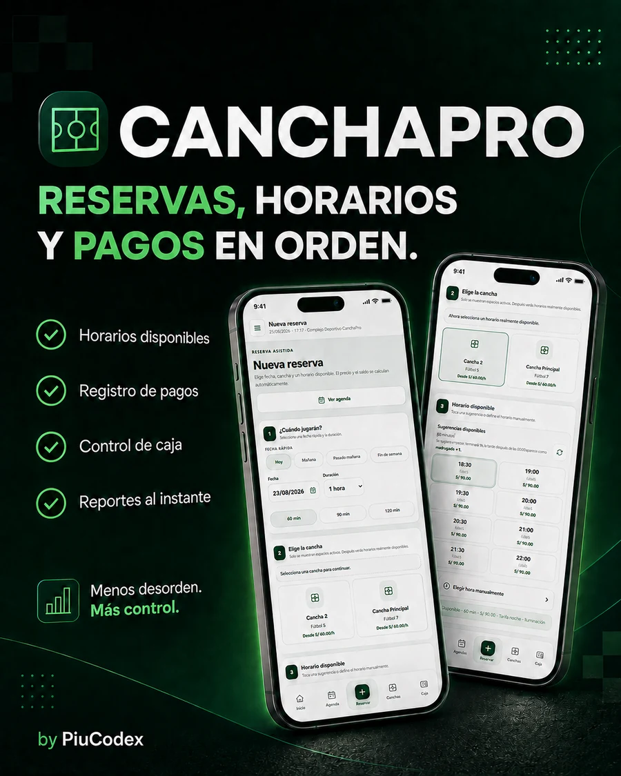 CanchaPro reservas, horarios y pagos