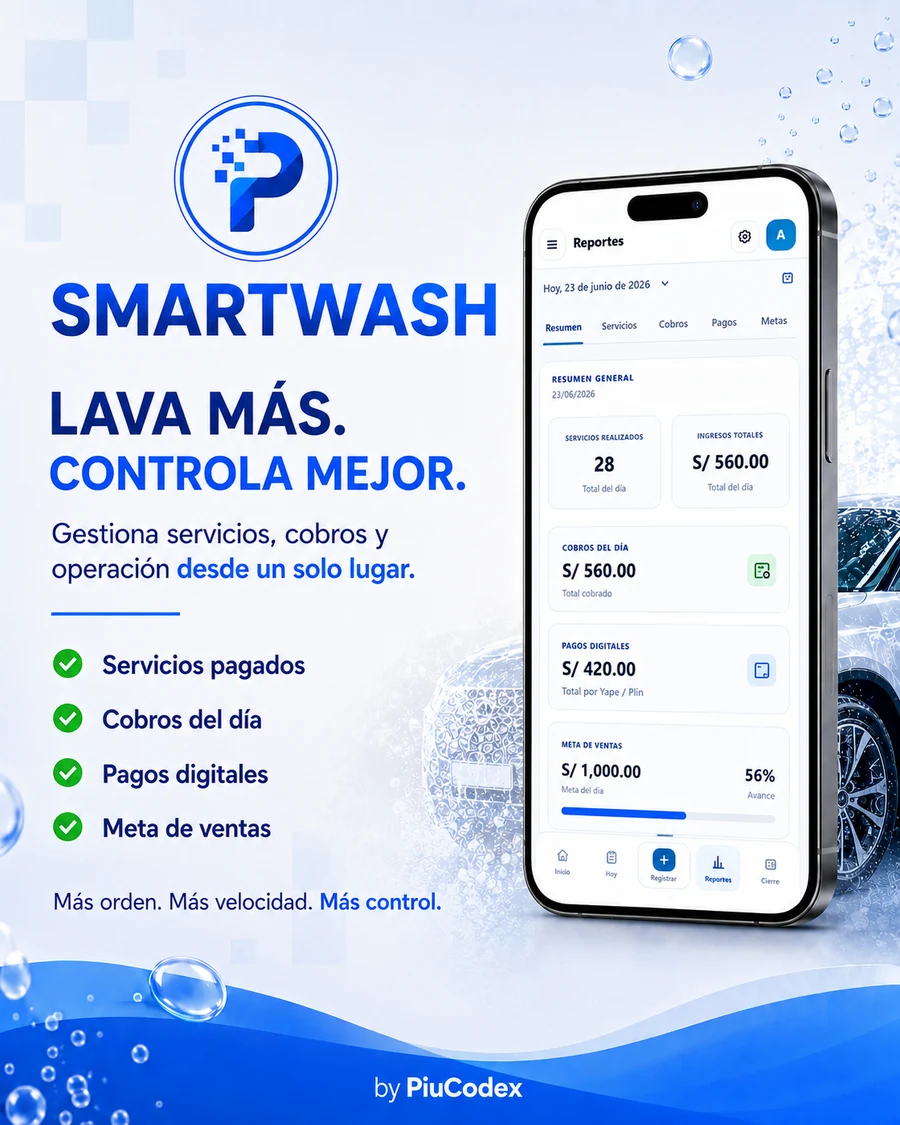 SmartWash registro de vehículo, servicio y pago